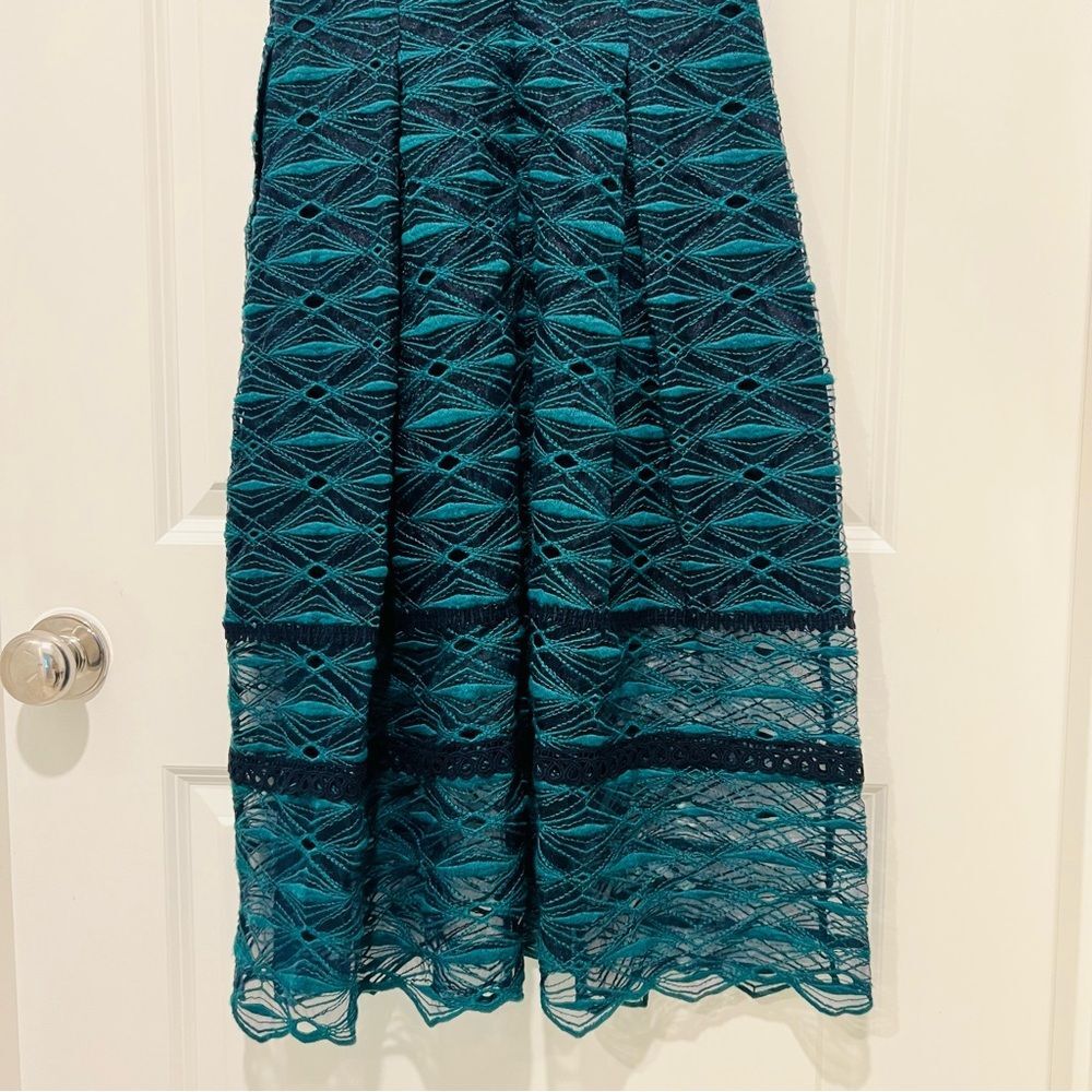Jonathan Simkhai Women's Lace Embroidered Sleeveless Midi Dress Teal/Navy Sz. 0 - Picture 9 of 14